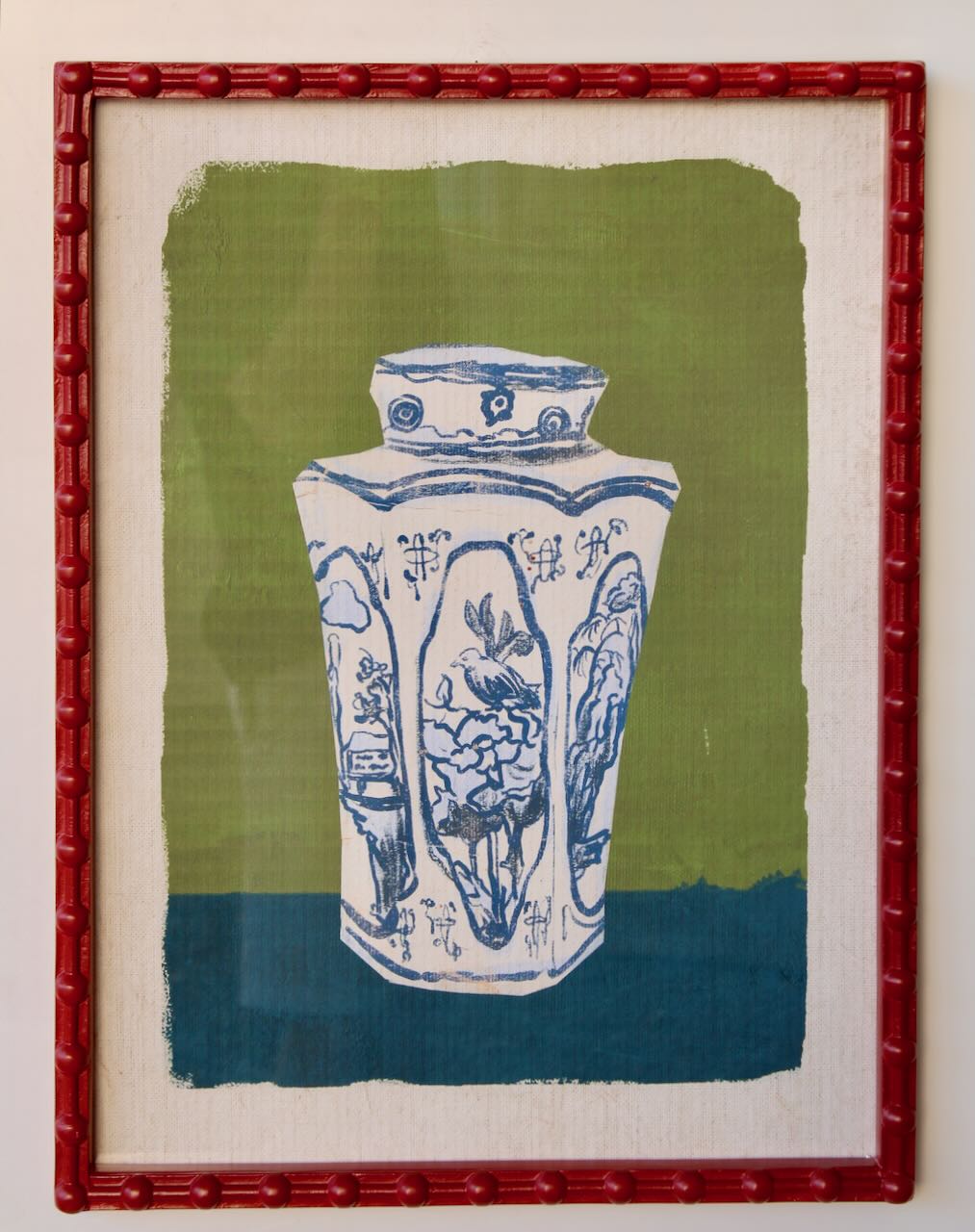 BLUE & GREEN JAR PICTURE WITH RED FRAME  1.5X47X39CM